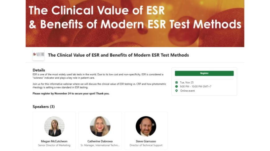 🌍 HỘI THẢO TRỰC TUYẾN Khám phá tiêu chuẩn mới trong xét nghiệm ESR cùng ALCOR Scientific!